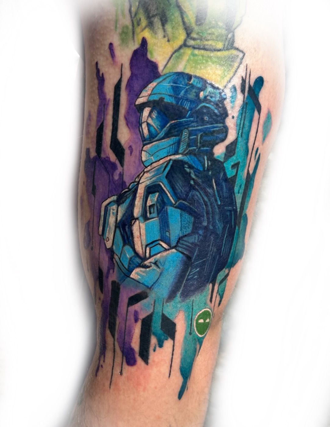 Blue armored robot sci-fi color tattoo by Hanna McCoy