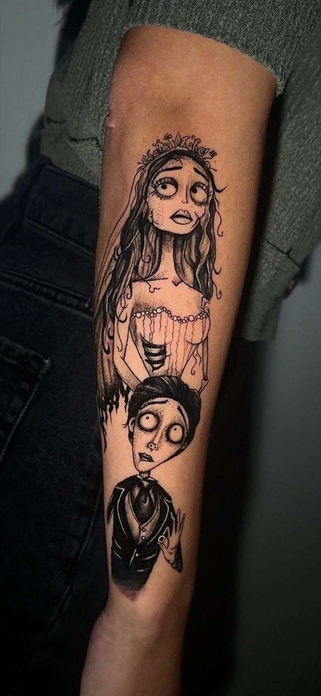 Surreal eye with hearts and spikes black and grey tattoo by Hanna McCoy