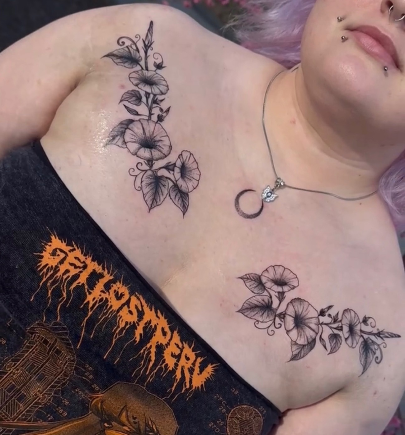 Morning glory vine fine line botanical tattoo by Hanna McCoy